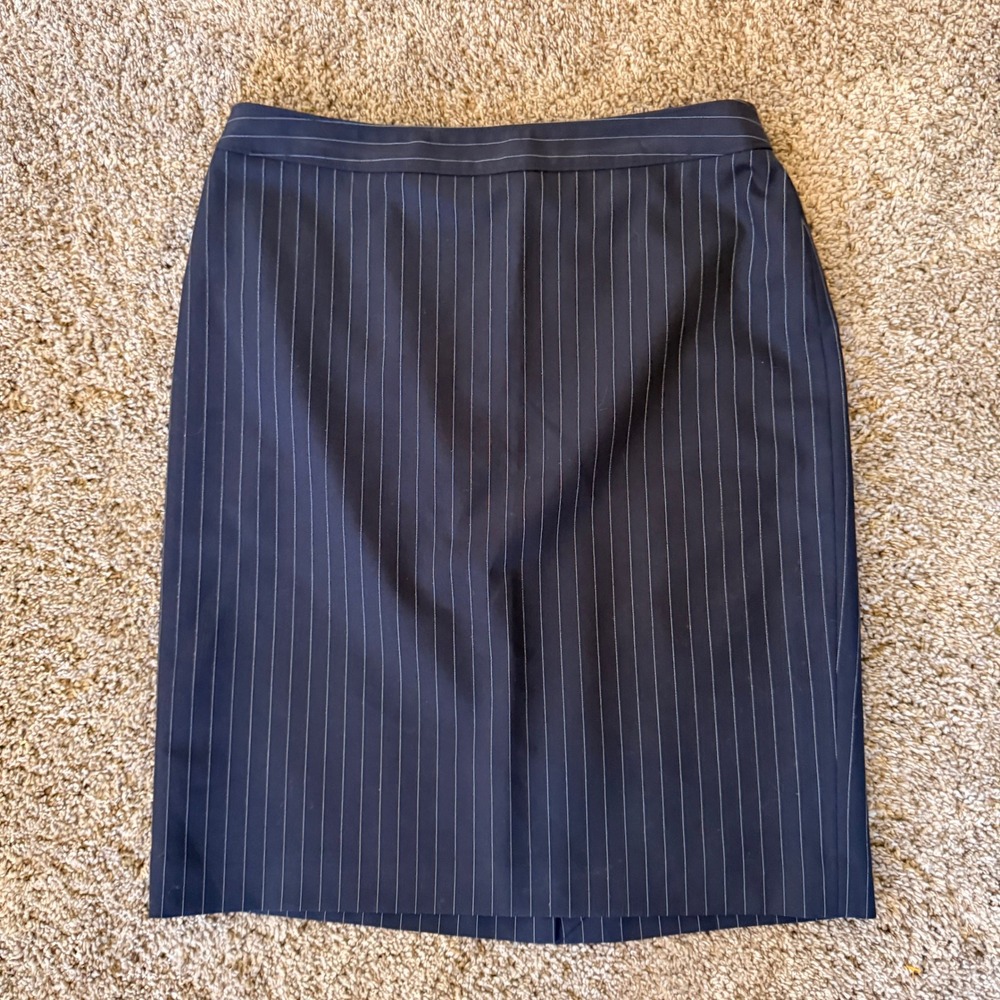 Brooks‎ Brothers 346 Pencil Skirt Career 10P Navy Pinstripe Wool Dark Academia